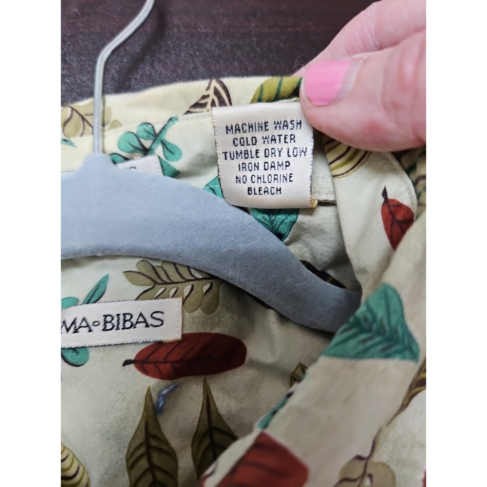 Burma Bibas Shirt Mens  Large Creme Green 100% Cotton Nature Leaves - Picture 7 of 10